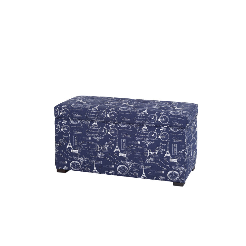 Birney Upholstered Storage Bench, Indigo/White/Navy