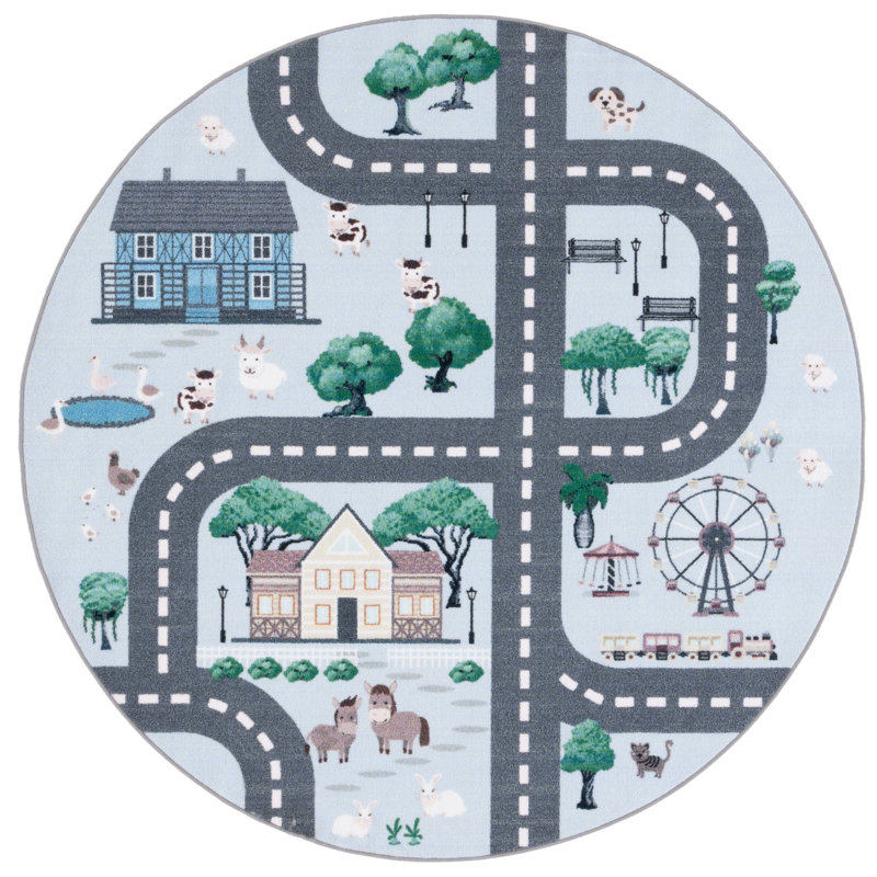 Tapis bleu / gris foncé Guarani, Rond 5 pi