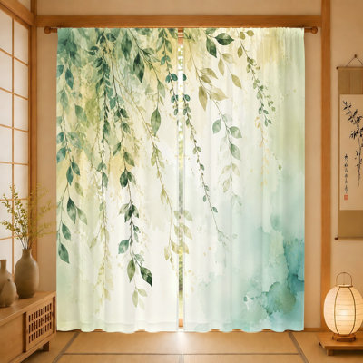 2 rideaux de feuilles aquarelle 2 pièces, tissu filtrant la lumière, motif artistique et naturel de vigne, protection de l'intimité du parasol, conception à passe-tringle, convient au salon, à la chambre à coucher, au balcon et à la cuisine