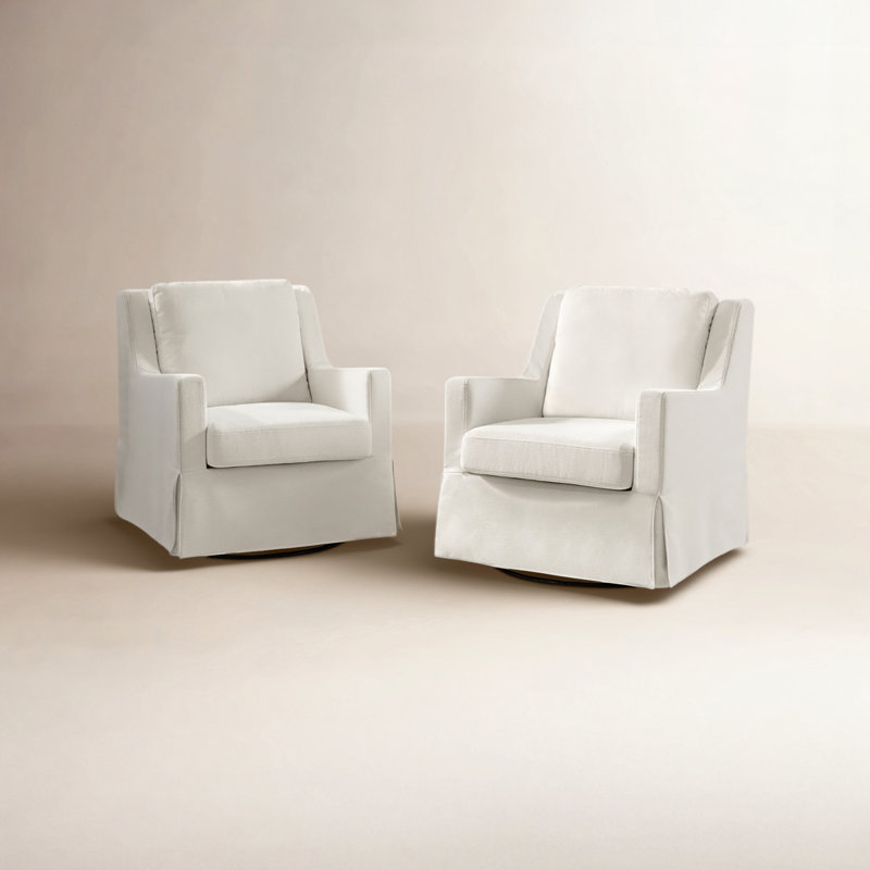 Chaise berçante pivotante en duvet et mélange de coussins 30 po Lillie, Ivoire ivoire