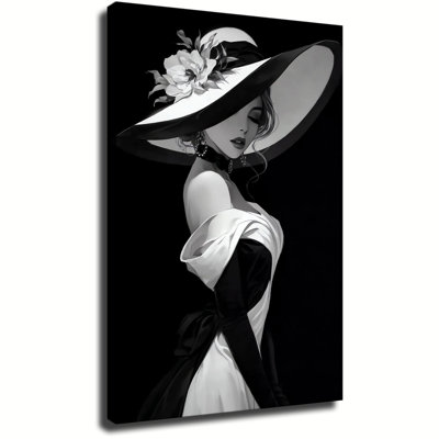 Hat & Gown Lady Canvas Wall Art Framed Ready to Hang Living Room Bedroom Home Decor