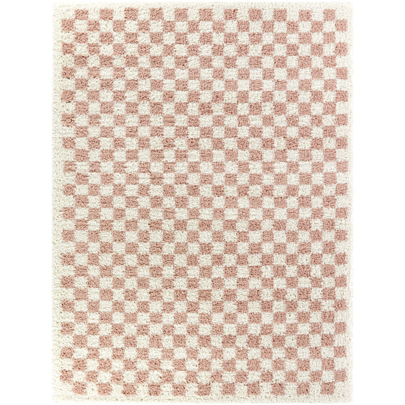 Tapis à poils longs rose / crème à carreaux Walker, Tapis de couloir 2 pi 2 po x 10 pi