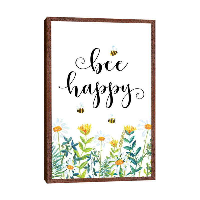 Bee Happy - Print on Canvas, Classic Brown Wood Framed, 101.6 cm H x 66.04 cm W