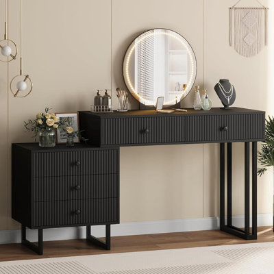 49.2” Vanity Desk with Mirror and Lights, Makeup Vanity with 3 Color Lights & Adjustable Brightness, Bedroom Table with 5 Drawers