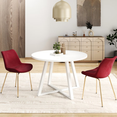 3 salles à manger - table ronde moderne et 2 chaises en tissu d'ameublement en velours doux
