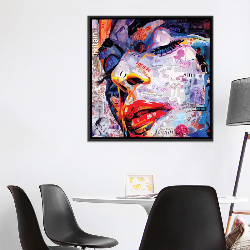 « society », impression sur toile, H 18 po x l 18 po x P 1,5 po, Toile avec cadre noir, Pas de tapis
