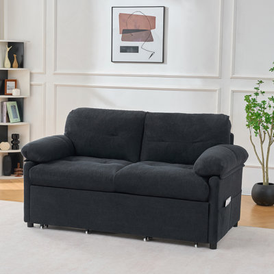 Convertible Pull-Out Queen Sofa Bed With Thick Cushions And Side Storage, 3-In-1 Multi-Functional Chenille Loveseat For Living Room, Bedroom, Or Office.