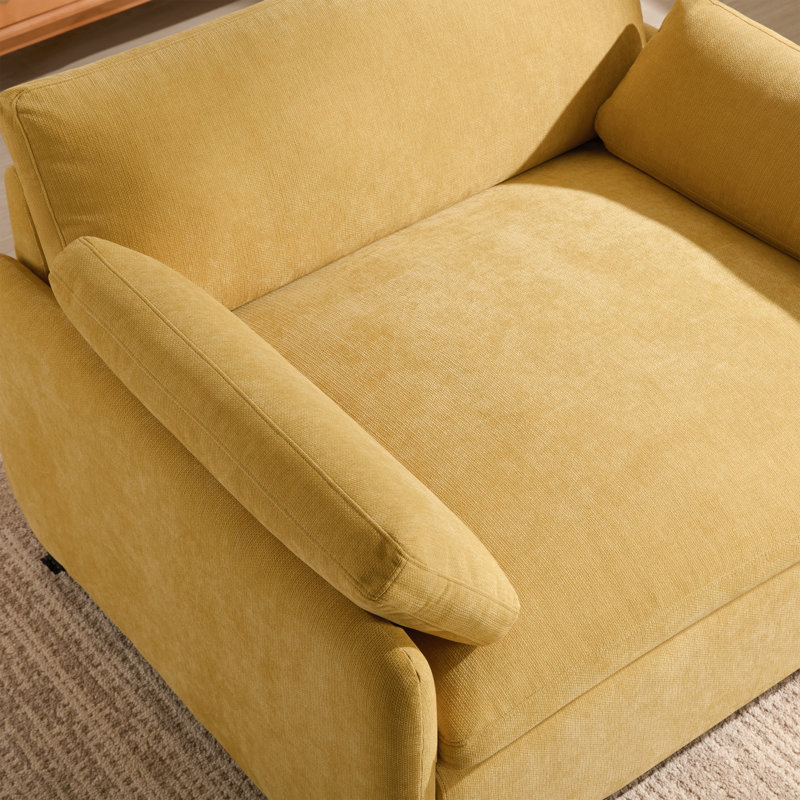 Fauteuil canapé minimaliste surdimensionné Arden en chenille avec assise large et profonde et soutien rembourré, Yellow