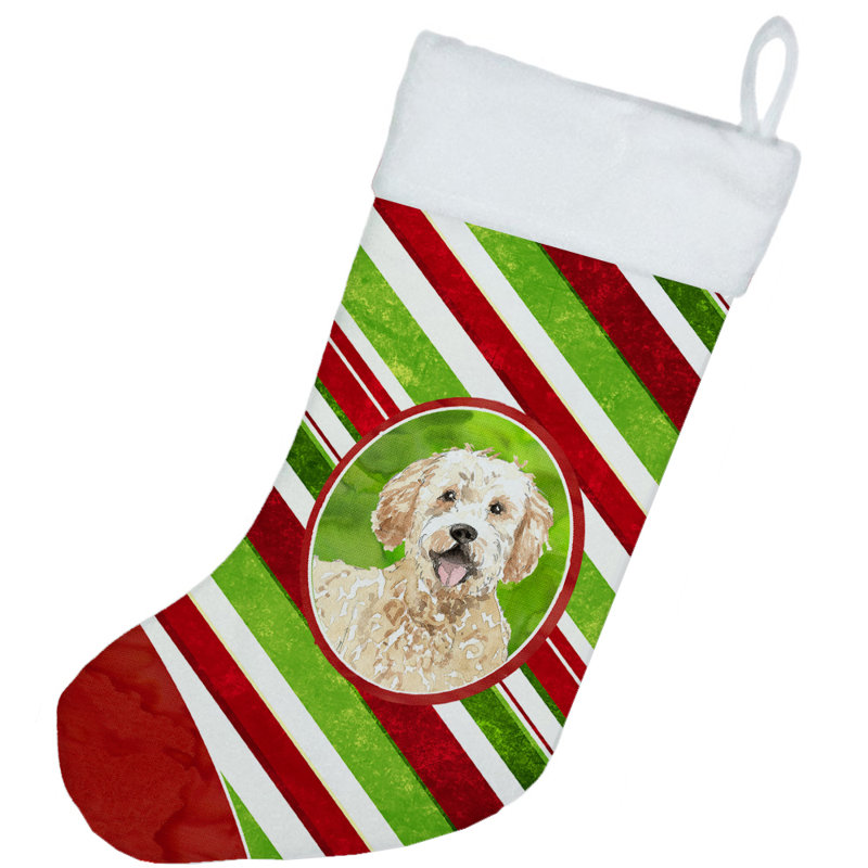 Chaussette de noël à rayures à sucre, Goldendoodle