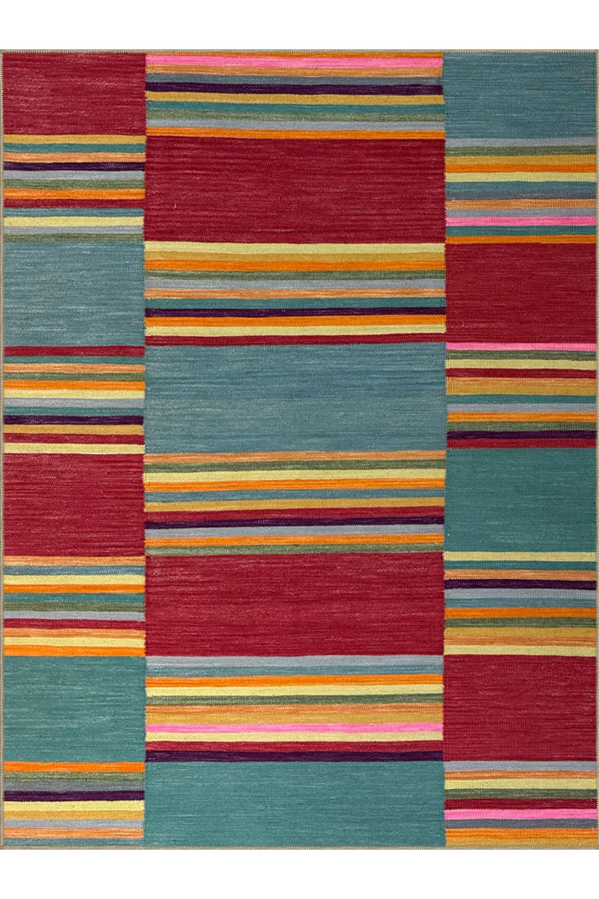 Striped Patterned Rug Hokku Designs Washable Multicolor Striped Geometric Patterned Modern ...