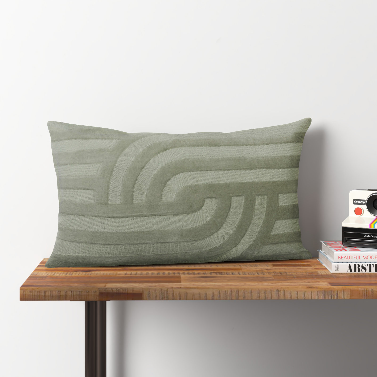 Embroidered Cotton Lumbar Throw Pillow, Green