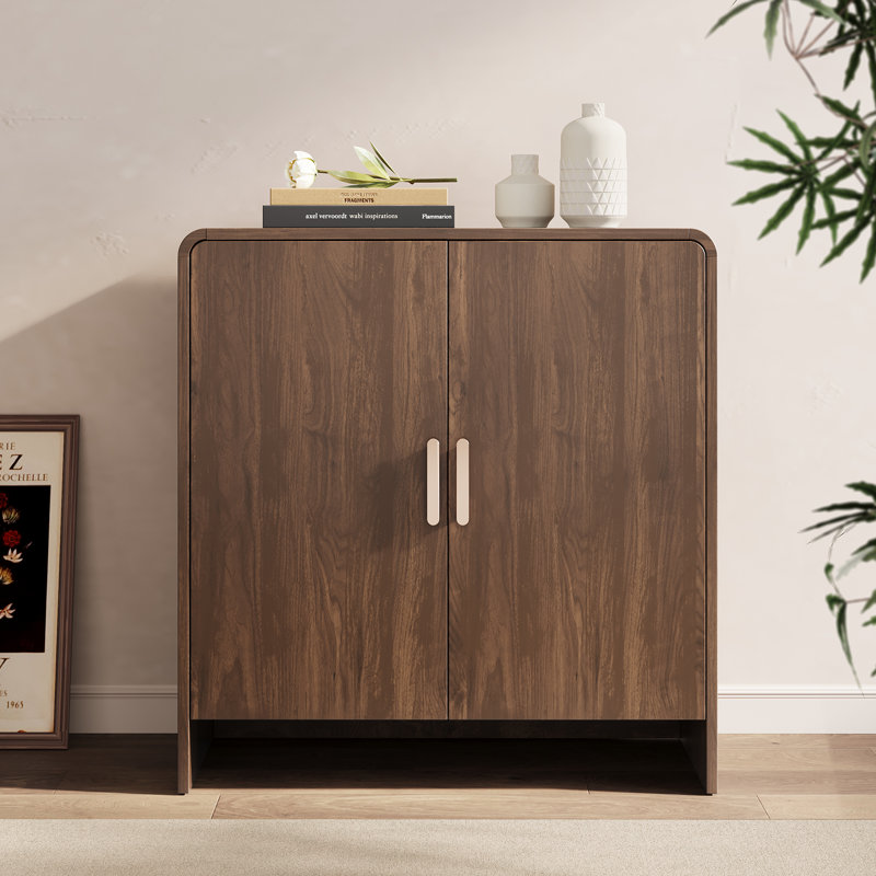 31.5” Sideboard Curved Cabinet With Storage, Brown