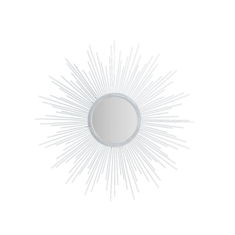 Miroir de 29,5 po, cadre en métal, surface en miroir, rayons décoratifs élégants pour accessoires de maison, ton argent, décor