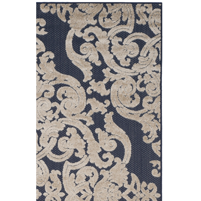 Tapis bleu marine à motif de médaillons Danyea, Tapis de couloir 2 pi 3 po x 8 pi