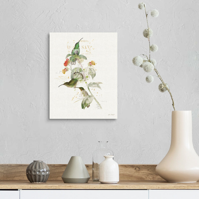 Colibri coloré, art mural sur toile III, Toile tendue, H 14 po x l 11 po x P 1 po