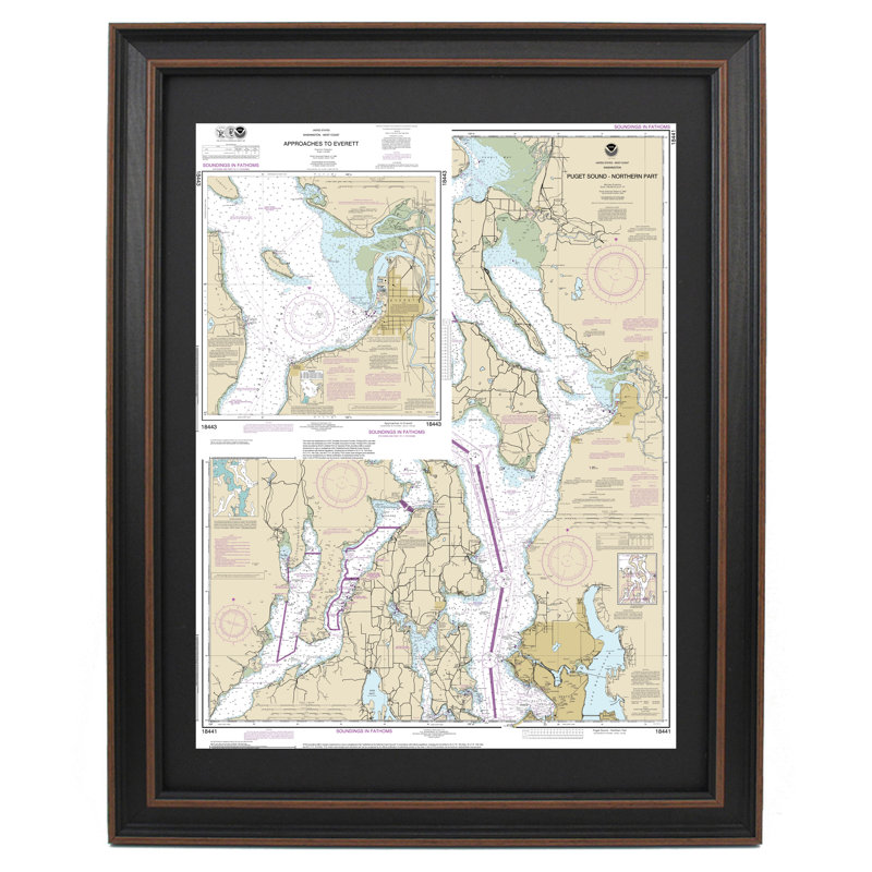 Approaches To Everett | Nautical Chart | Framed Print, 36'' H x 27" W