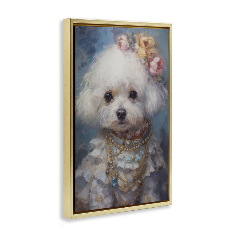 Cadre flottant victorien Era Bichon Frise, design par Wumples, H 25 po x l 17 po, Cadre flottant métallique doré