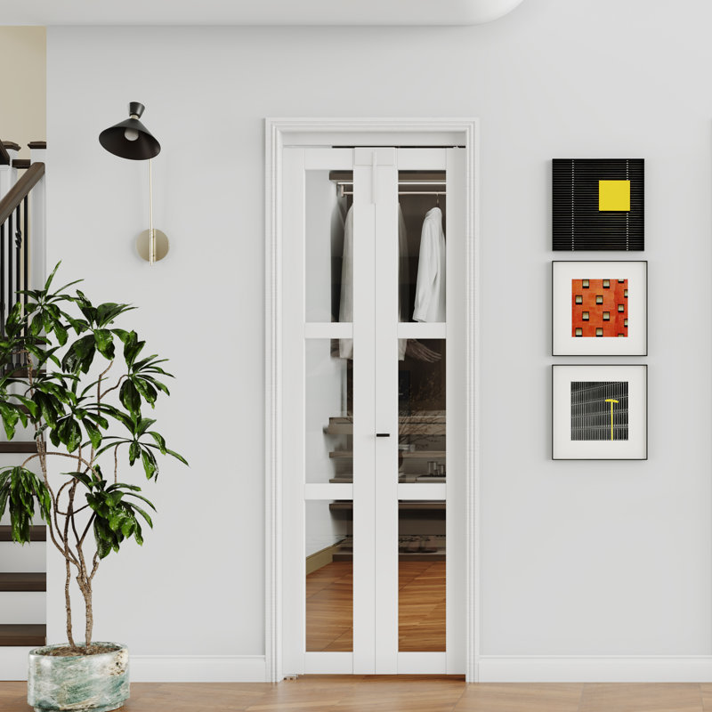 Porte pliante en verre - 3 verres transparents avec serrure de porte pliante et poignée en forme de T, 24 po x 80 po, 1