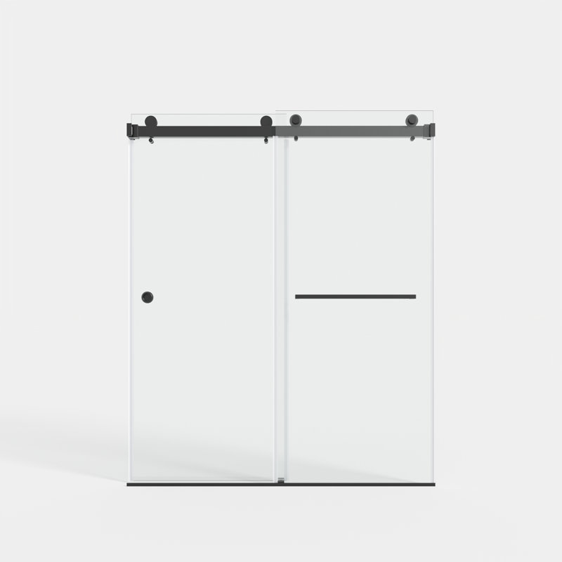 Sliding Shower Glass Door ,Certified Thick Clear Clear Tempered Glass, Matte Black