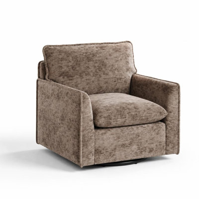 360° Swivel Accent Chair, Comfy Single Square Sofa Armchair, Upholstered Club Chair with Swivel Metal Base, Mid-Century Modern Chair for Living Room,