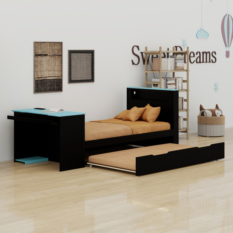 Multifunctional Daybed with Trundle, Desk, Black+Blue