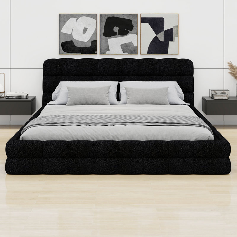 Lit plateforme en tissu d'ameublement, Noir
