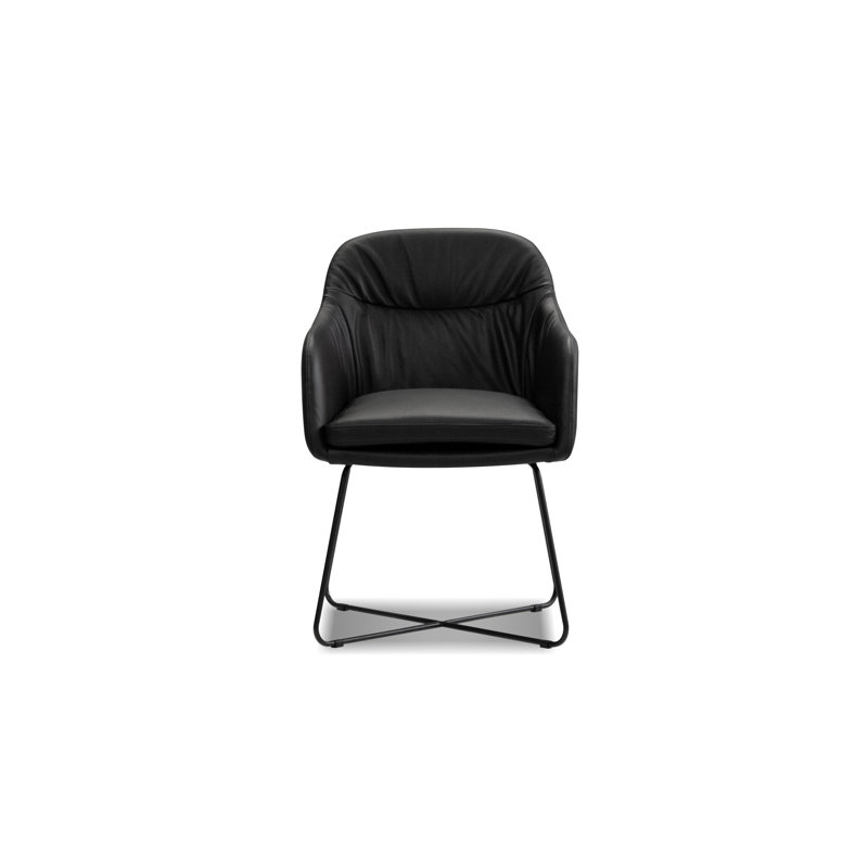Chaise avec accoudoirs en cuir noir Vaughn