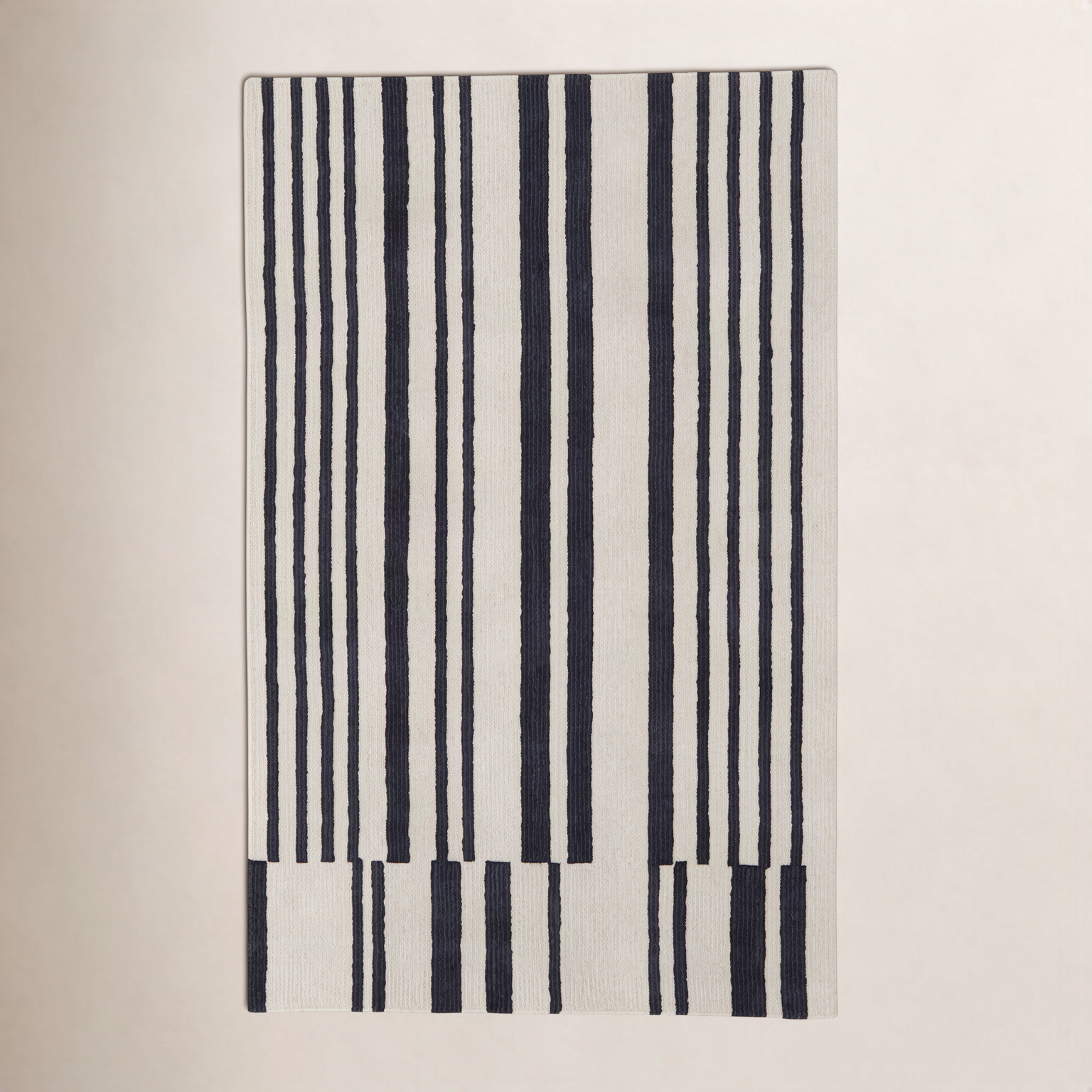 Ryo Ivory Black Hand-Tufted Striped Rug, Rectangle 12' x 15'