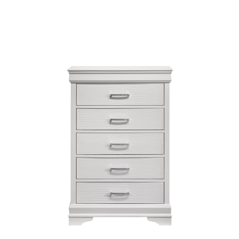 Commode moderne 5 tiroirs en bois, Blanc