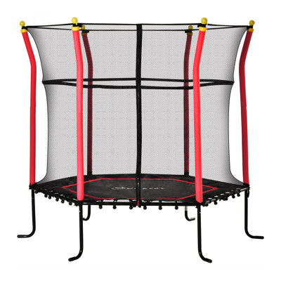 63" Kids Trampoline with Enclosure Net for Indoor, Red