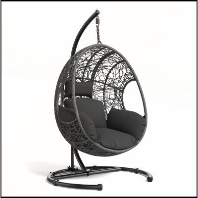 Fauteuil à œufs suspendu en U de 42 pouces avec coussin de 8 pouces, rotin en PE résistant aux intempéries et housse imperméable pour l'extérieur
