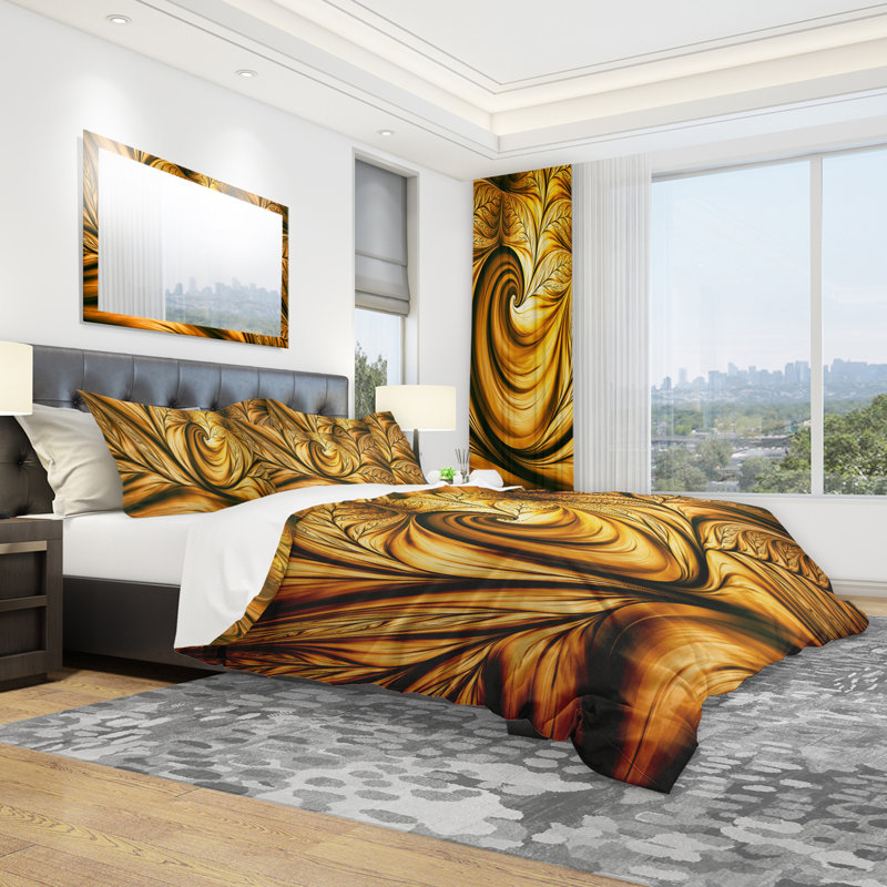 Golden Dream Abstract - Ensemble de housse de couette à motif abstrait - Microfibre de polyester