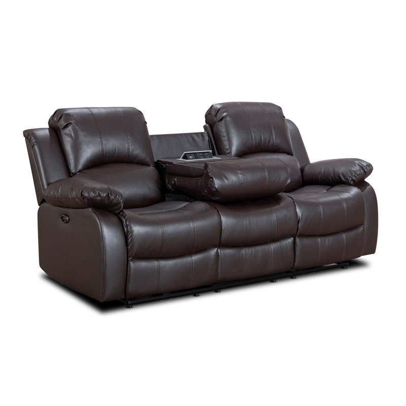 Lowell Faux Leather Reclining Loveseat, Lowell Brown Faux Leather , 3