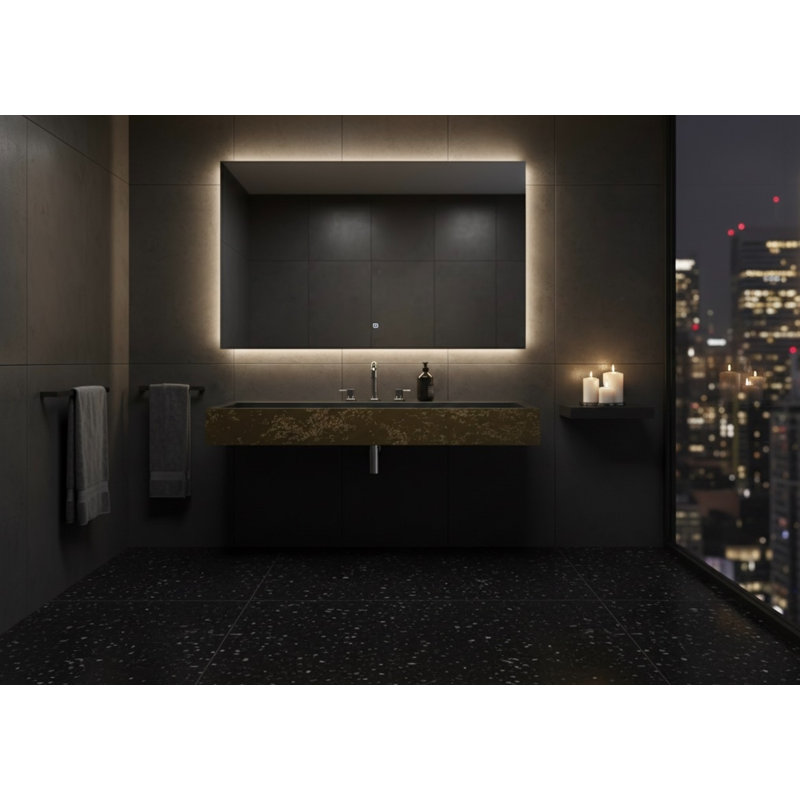 Lavabo de salle de bain mural rectangulaire en laiton vieilli / béton noir L 39,4 po x l 18,9 po Vast Studio, Laiton / Noir