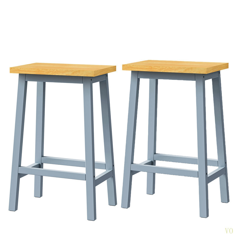 Solid Wood Bar Stools (Not Cheap Iron), 25.6" Tall Set Of 2 Bar Chairs, Kitchen Counter Stools With Footrests, Farmhouse Stools For Dining Room, Kitchen, Counter