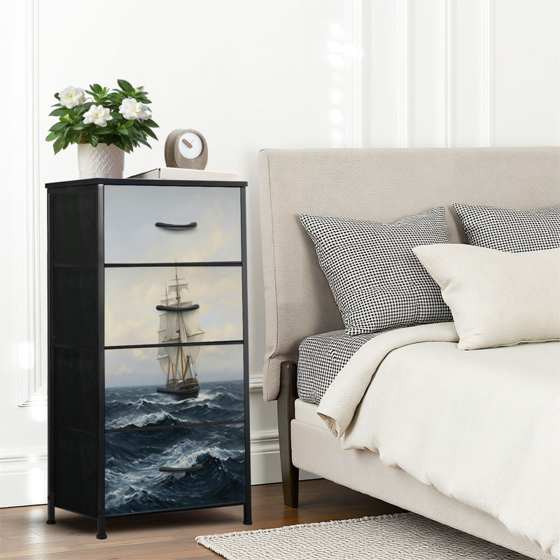Commode 4 tiroirs pour chambre à coucher, commode étroite, plateau en bois et structure en fer de travail 18 po x 37,5 po - (l x H)