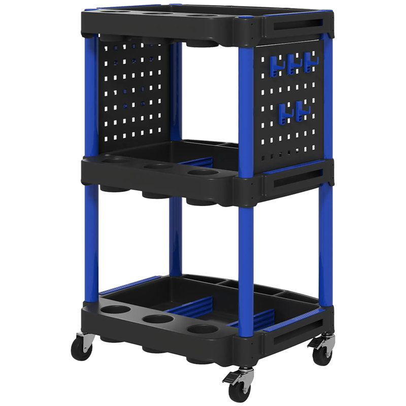 3-Tier Rolling Tool Cart, Black/Dark Blue