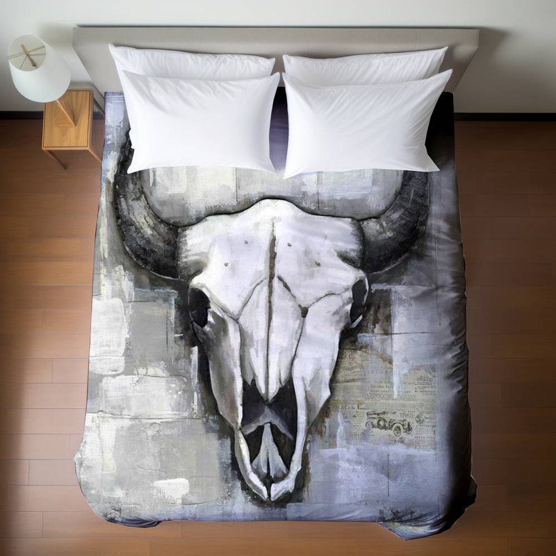 White Animals Rustic Duvet - Industrial Style Bull Skull Cover