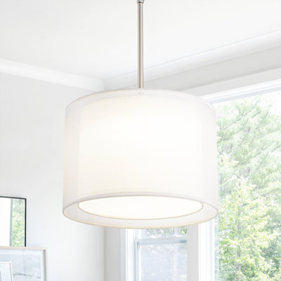 Luminaire suspendu 1 lumière à abat-jour tambour en tissu moderne