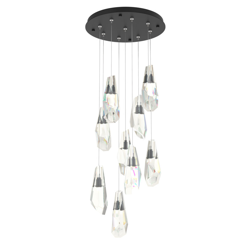 Luminaire suspendu en cristal 9 lumières Luma, Noir, Standard: 16 po à 80 po
