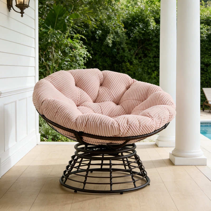 Outdoor 360° Swivel Rattan Chair With Cushion, Pink