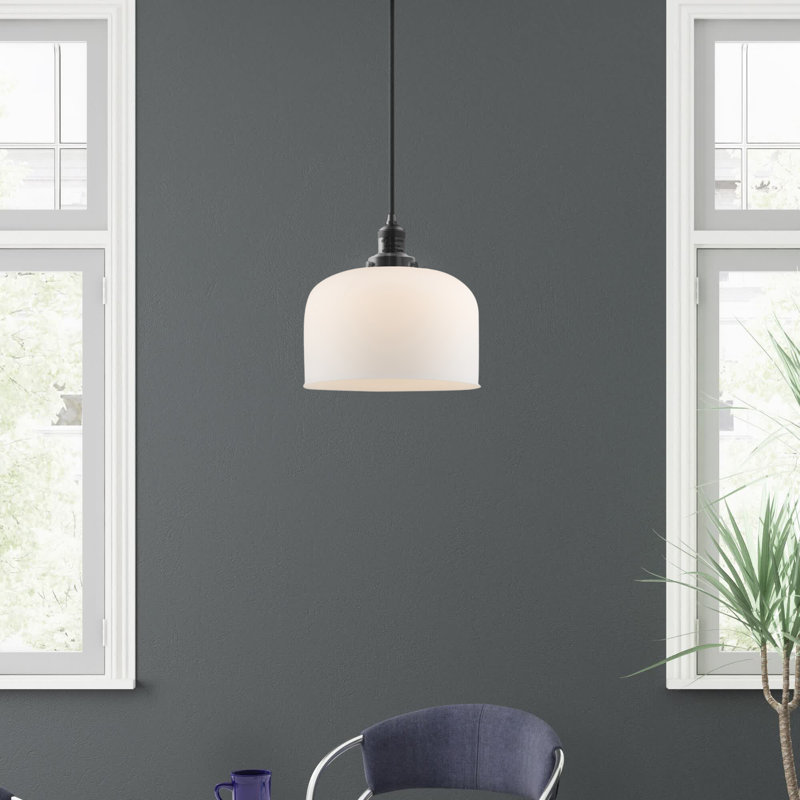 Luminaire suspendu en forme de dôme à 1 lumière Barahona, Ampoule non incluse, Boîtier blanc mat, Bronze huilé