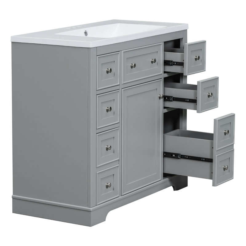 Lavabo de salle de bain moderne 36 po - Surface lisse avec style autoportant, Grey