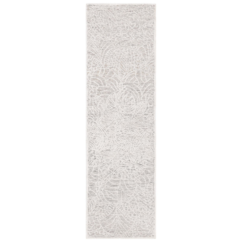 Bathel Hand Tufted Wool/Bamboo Silk/Cotton with Cotton Backing Floral Rug in Gray/Ivory, Runner 2'3" x 8'