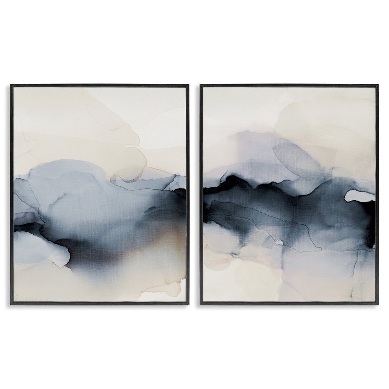 «Mysterious Abstract Obscure Watercolor», ensemble de 2 giclées encadrées par Kippi Leonard, Giclée encadrée noir minuit