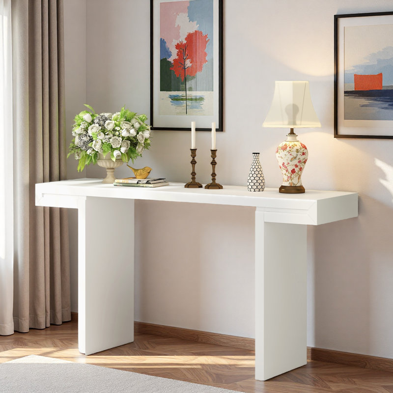 Console avec lignes géométriques et pieds réglables, Blanc
