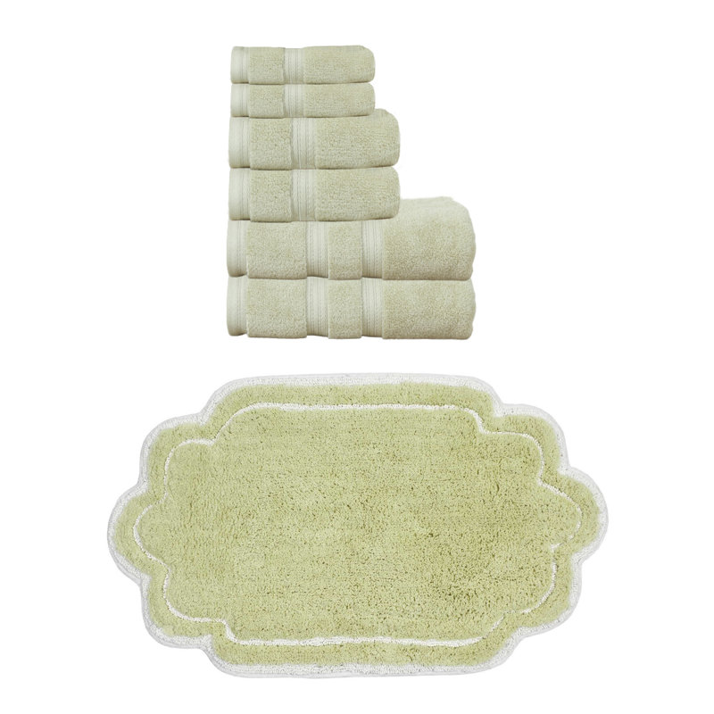 Talbert Collection 100% Soft Cotton Bath Towel Set & Bath Rug, 7 Piece Towel Set, Green
