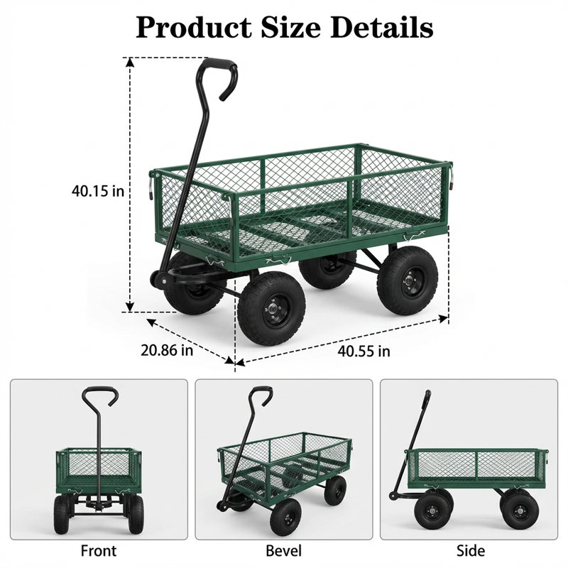 Chariot utilitaire de jardin pliable robuste avec côtés amovibles et grande capacité