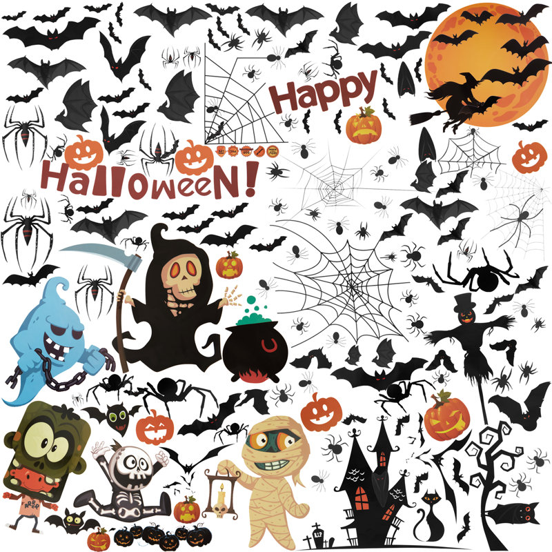 10-Piece Halloween Electrostatic Wall Sticker Set – Reusable PVC Window Clings