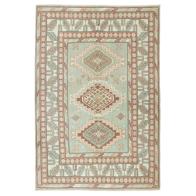 Vintage One-of-a-Kind 4'3" X 6'3" 1980s Wool Area Rug Green